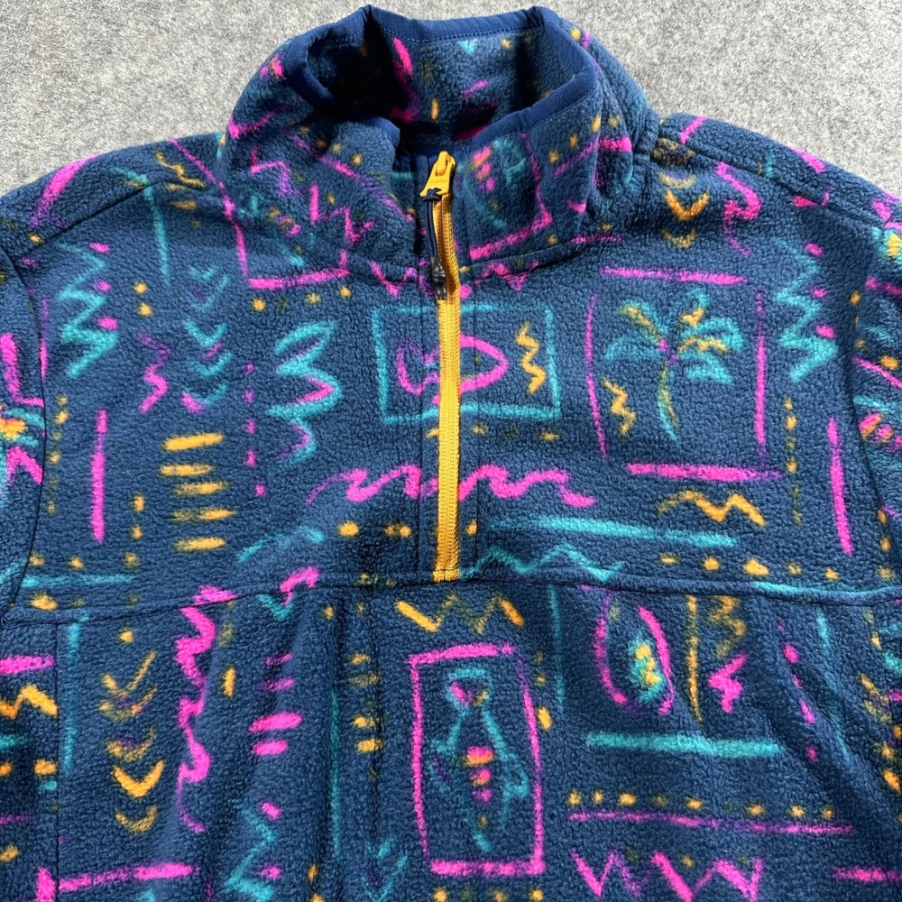 Chubbies 1/4 Zip Fleece Pullover Mens Small Navy‎ Blue Neon Abstract Jacket
